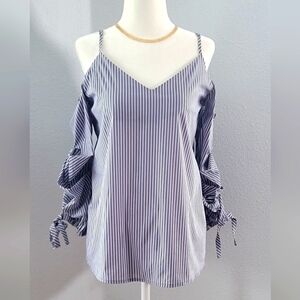 BELLE + SKY adjustable striped top open shoulder blouse size Medium